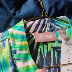 Chico's Green Teal & Black Printed Blazer